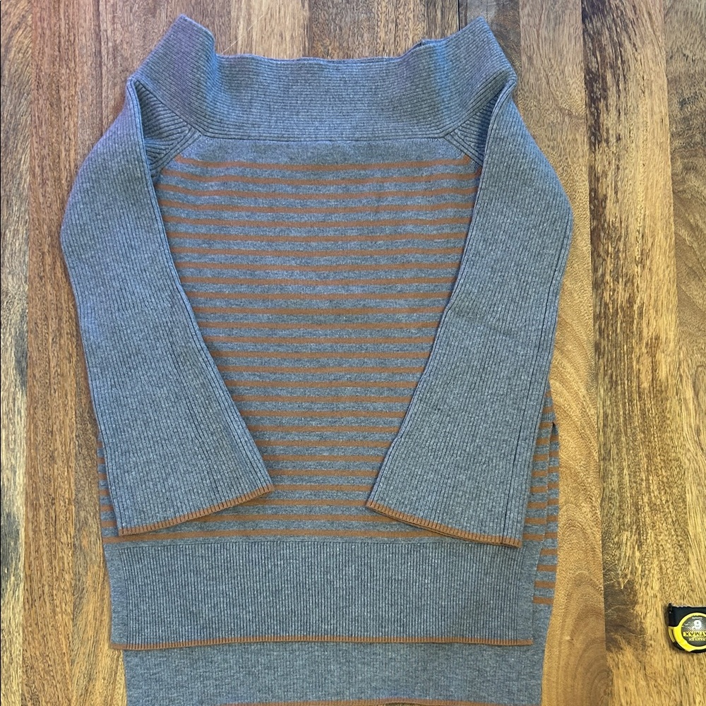 Anthropologie Gray Striped Off Shoulder Sweater